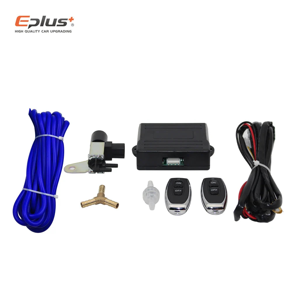 EPLUS Car Exhaust Pipe Vacuum Pump Variable Valve Mufflers Remote Control Stainless Steel Universal T Shape One In Two Out 63MM