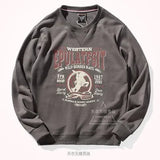 American Retro Terry Printed Hoodies Men's Pure Cotton Washed Old Round Neck Pullover Knitted Long-sleeved Casual Sweatshirts