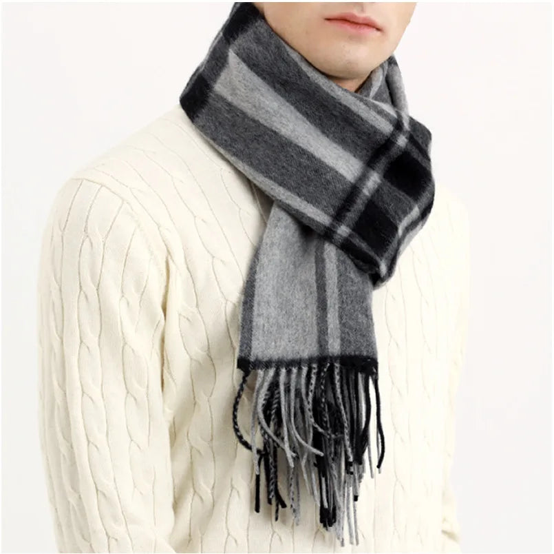 Cashmere Scarf Men Winter Strip Solid Plaid Wool Scarf Luxury Classical Warm  Cashmere Winter Scarves for Men Winter Accessories