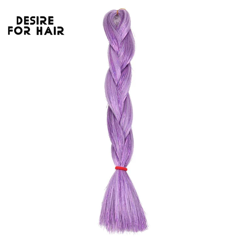 Desire for Hair 5Packs Synthetic Braiding Hair Christmas Colors Mix Tinsel Glitter Green Synthetic Hair Extensions Jumbo Braids