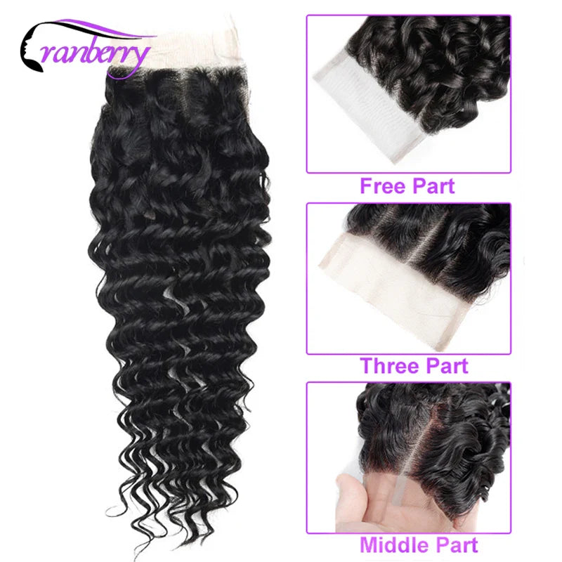 CRANBERRY Hair Deep Wave Human Hair Bundles With Closure 4 pcs/lot Brazilian Hair Weave Bundles With Closure Remy Hair Extension