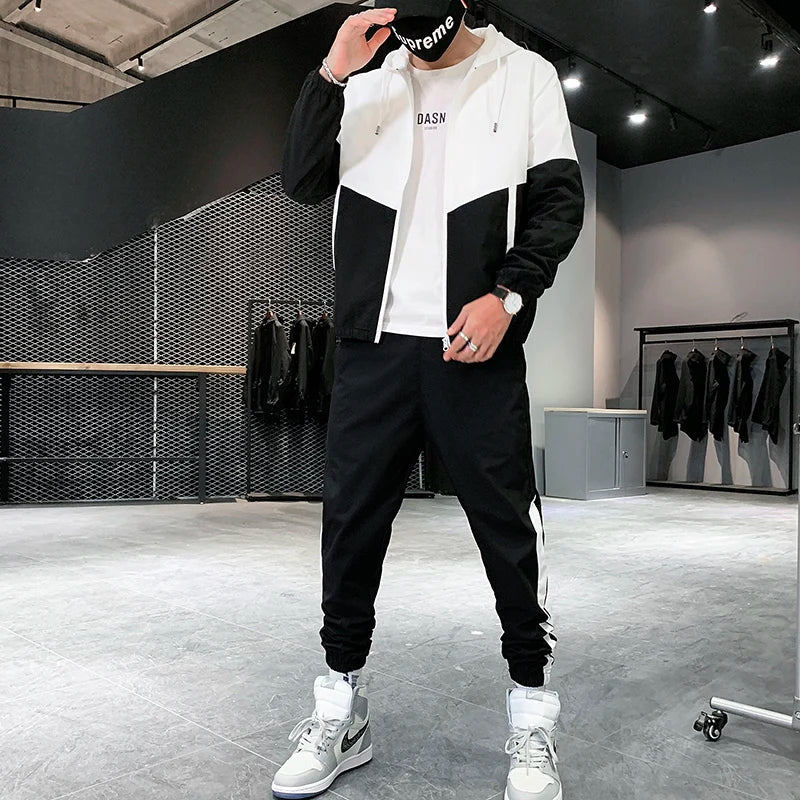 Men Tracksuit Casual Joggers Hooded Sportswear Jackets And Pants 2 Piece Sets Hip Hop Running Sports Suit