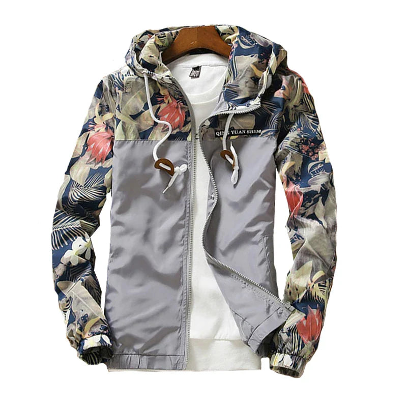 Windbreaker Jackets Mens Hooded Jacket Sportswear Bomber Jacket Fashion Light Weight Flowers Casual Mens jackets Coats Outwear