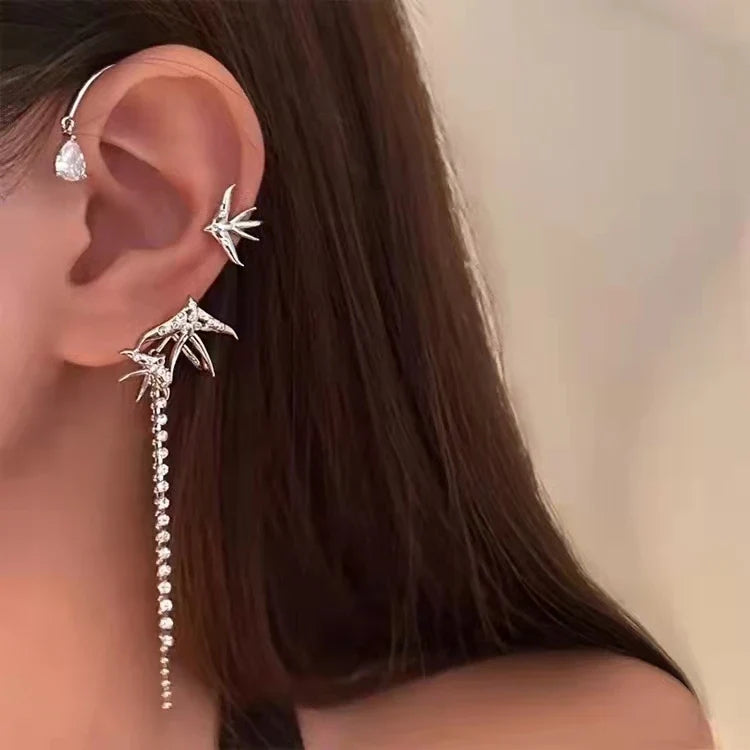 20Style Luxury Shiny Crystal Rhinestone Long Tassel Ear Cuff No Pierced Ear Clip Earrings For Women Wedding Korean Trend Jewelry