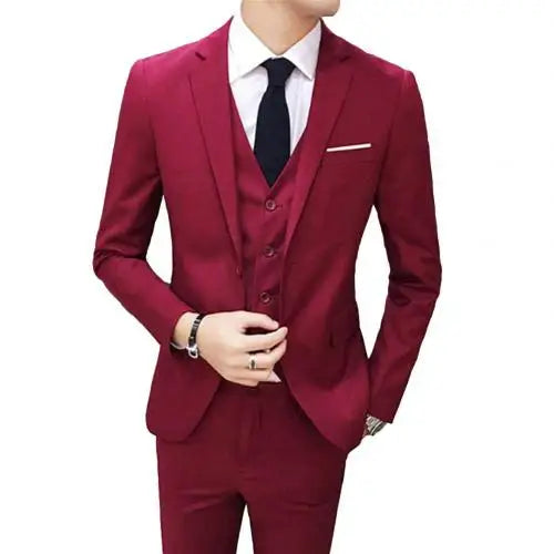 2021 Men's Sets Three-piece Wedding Business Men Formal Suit Vest Blazer Pants Set Slim Fit Tuxedos Prom Party Blazer