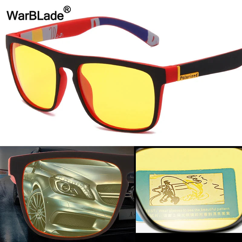 WarBLade New Square Polarized Sunglasses Men Night Vision Glasses Yellow Lens Anti-Glare Driving Sun Glasses UV400 Eyewear