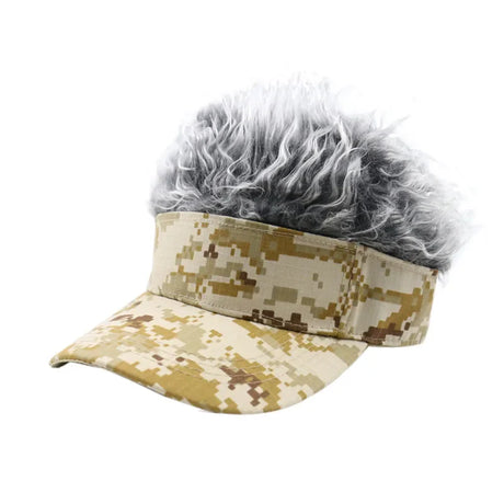 Winfox Men Women Camouflage Fake Flair Hair Baseball Cap Camo Sun Visor Fun Halloween Party Toupee Hat Golf Caps Gorra Hombre