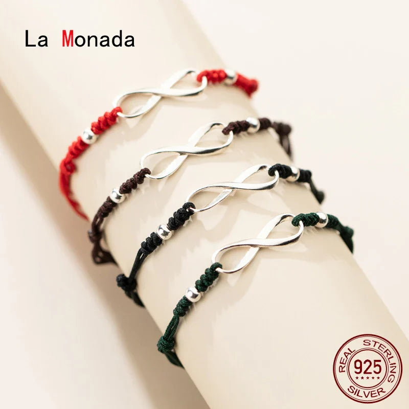 La Monada 925 Silver Eight Infinite Red Rope Bracelets Red Thread Line String Jewelry Bracelets For Women Lucky Adjustable