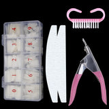 500Pcs/Box False Nails Tips Manicure Kit Nail File Lime 100/180 Buffer Block Cutter Scissors Cleaning Nail Brush Nail Art Tools