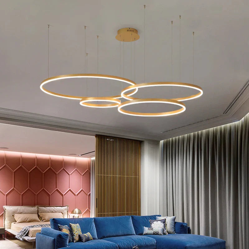 2023 Modern Led Chandelier Home Lighting Brushed Rings Ceiling Mounted Chandelier Lighting Hanging Lamp Gold&Coffee color