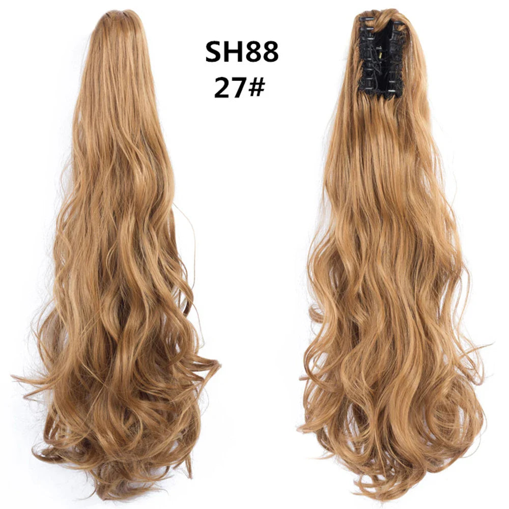 Budabuda 24Inch Long Straight Ponytail Hair Extensions For Women Synthetic Claw On Ponytail Hairpiece Black Blonde Brown