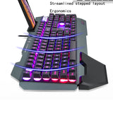 Mechanical Rainbow Backlit Gaming Keyboard and Optical Mice With PC Gaming headset, Pen Phone Holder,Waterproof,Multi Shortcuts