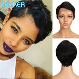 Lekker Short Pixie Bob T Part Lace Human Hair Wig For Women Natural Pre Plucked Glueless Ombre Burgundy Brazilian Remy 613 Wigs