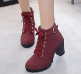 Boots Women Shoes Women Fashion High Heel Lace Up Ankle Boots Ladies Buckle Platform Artificial Leather Shoes bota feminina 2023