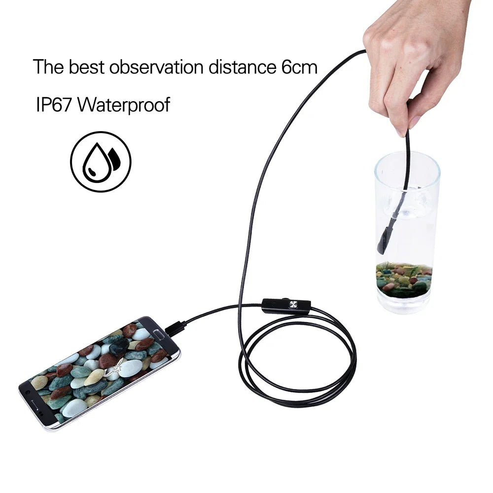 5.5 mm Endoscope Camera IP67 Waterproof USB Android Flexible Inspection Borescope Camera for Phone PC  6LEDs Adjustable