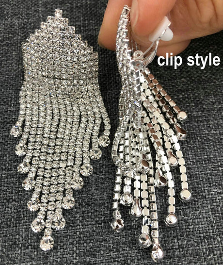 Girls Clear AB Rhinestone Tassel Earrings Wedding Party Dangle Big Earring Women Punk Geometric Statement Jewelry