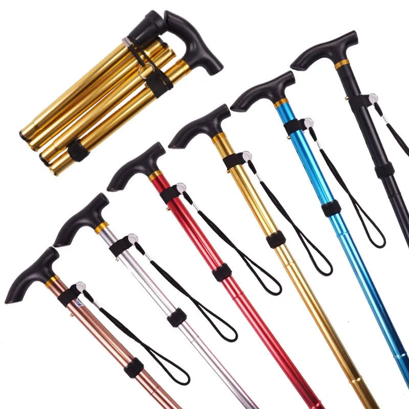 Auminum Alloy Foldable Trekking Poles Alpenstocks 4 Section Ultralight Hiking Walking Stick Antiskid Cane Camping Accessories