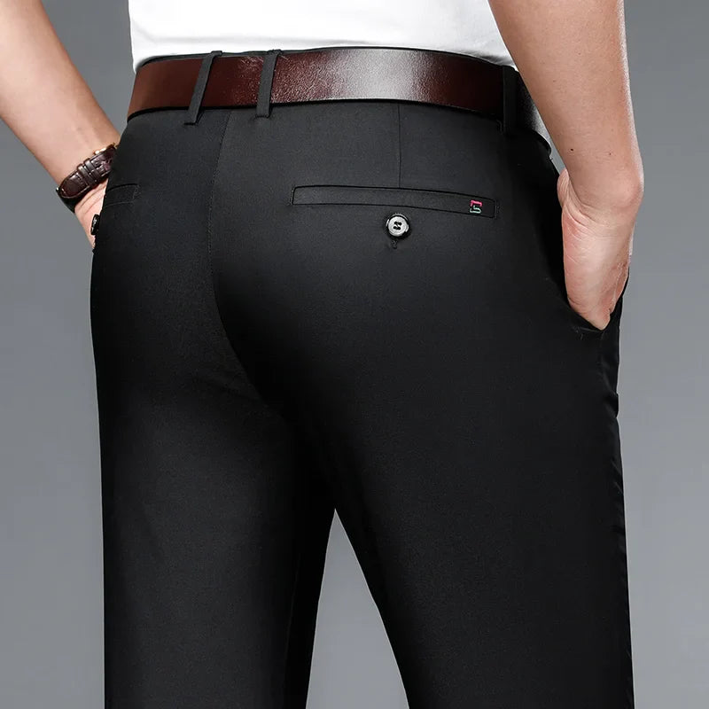 Summer Men's Business Casual Pants Bamboo fiber Fabric Straight High Quality Trousers  Men Bussiness  For Office stretch pants