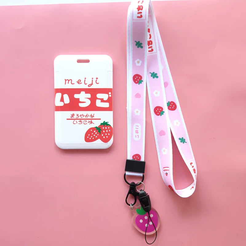 Women Men Credit Card Cover Case Fruits Avocado Strawberry Lanyard Badge ID Card Holder Neck Strap Cell Phone Neck Straps