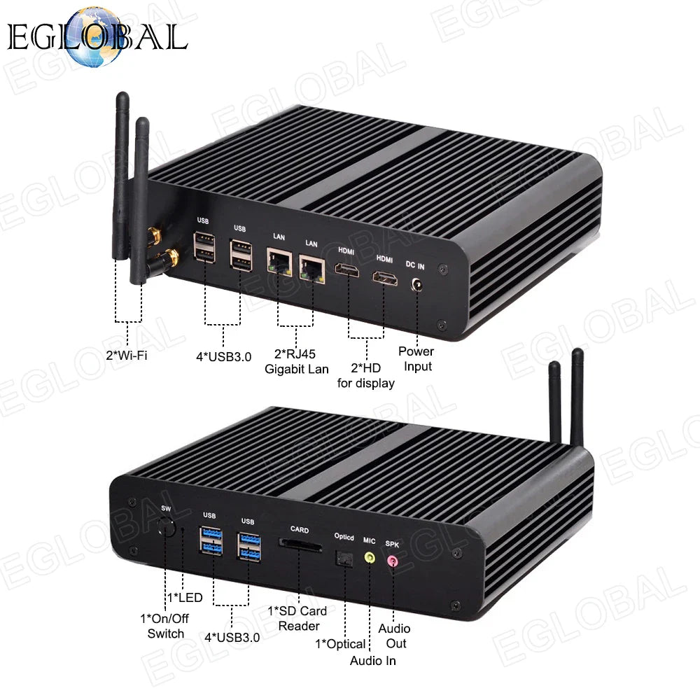 Windows Tiny Desktop Nettop i7 5500U 4650U 2*Lans 2*HDMI 1*Optical Barebone Mini PC HTPC Nuc Fanless Broadwell Computer WiFi BT