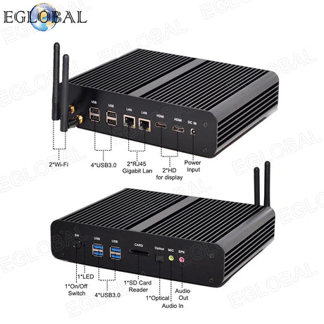 Windows Tiny Desktop Nettop i7 5500U 4650U 2*Lans 2*HDMI 1*Optical Barebone Mini PC HTPC Nuc Fanless Broadwell Computer WiFi BT