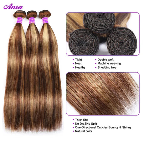 Highlight Bundles With Frontal 13x4 4x4 Inch Straight Bundles With Frontal Closure Honey Blonde Human Hair Bundles With Frontal