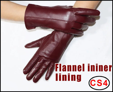 Women's sheepskin gloves winter warmth plus velvet short thin touch screen driving female color leather gloves new high-end 2023