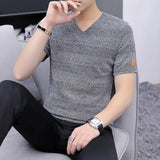 Plain T Shirt Men Summer Top Vintage Streetwear Knitted Black T Shirt V neck Short sleeve Tee Casual Plus size