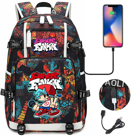 Friday Night Funkin Backpacks For School Multifunction USB Charging Bag Boy Girl Teenager School Bags Travel Laptop Mochila