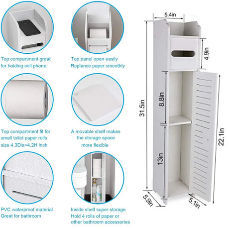 BluesdeSmall Bathroom Corner Floor Cabinet Toilet Vanity Cabinet Narrow Bath Sink Organizer Towel Storage Shelf for Paper Holder