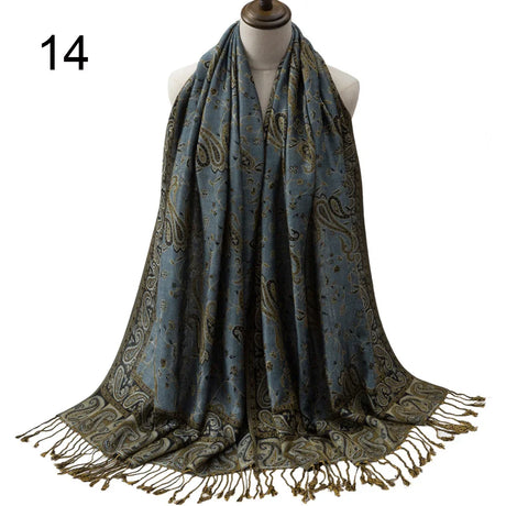 Pashmina Silk Scarf Shawl Wrap Paisley Jacquard Flowers Borders Rave 2 Layers Reversible Classic Tassels For Women 70X180cm 200g