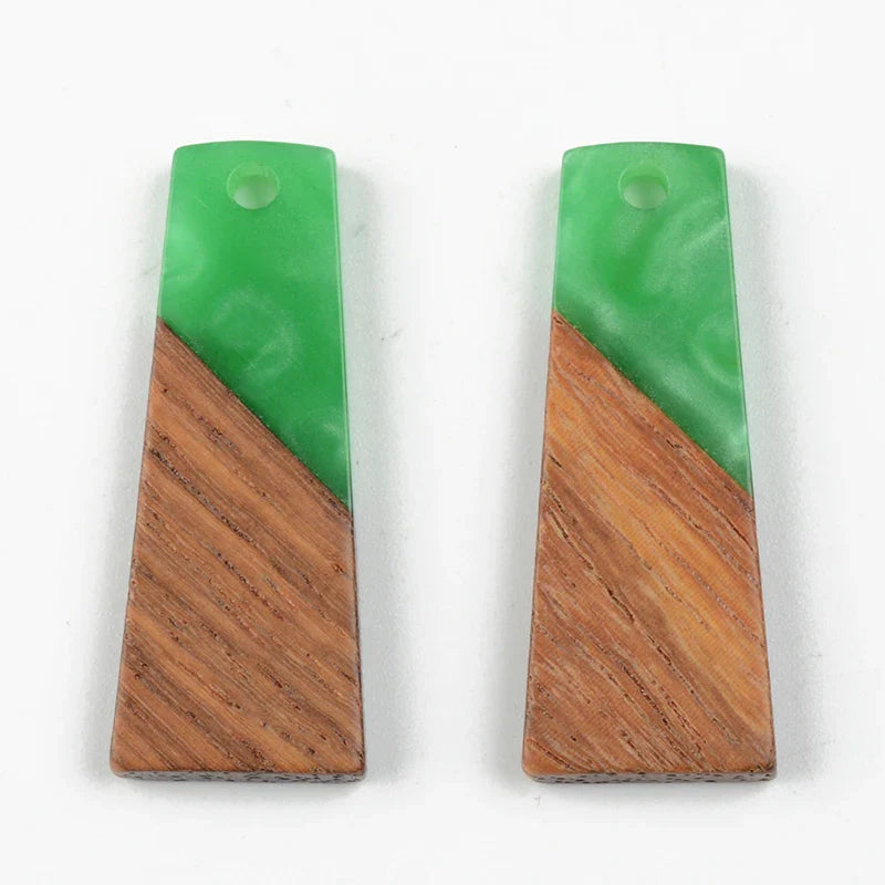 10PCS Trapezoid Earrings Accessories Natural Wood & Resin Splicing Hand Made DIY Making Charms Jewelry Findings & Components