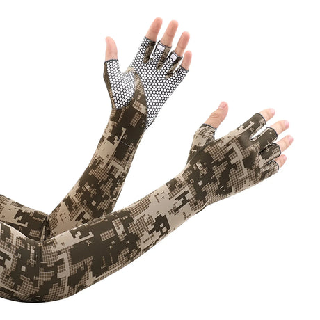 Men’ s Cycling Gloves, Sun-Resistant Floral Print Half-Finger Gloves with Oversleeve for Boys