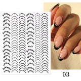 3D Silver Frame Nail Sticker Silver Bronzing Stripe Lines Sliders For Nails Tribal Pattern Decals Marble Blooming Nail Tattoos