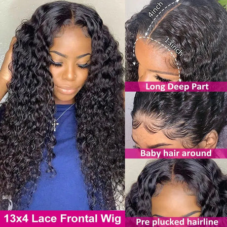 Deep Wave Frontal Wig 13x4 13x6 Hd Transparent Lace Frontal Wig Glueless 5X5 6X4 Wig 28 30 Inch Curly Lace Front Human Hair Wigs