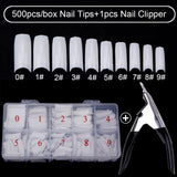 500Pcs/Box False Nails Tips Manicure Kit Nail File Lime 100/180 Buffer Block Cutter Scissors Cleaning Nail Brush Nail Art Tools