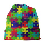 Autism Awareness Beanies Knit Hat Puzzled Game Brain Teaser Colorful Red Blue Yellow Green Fun Primary Children Teacher Parents