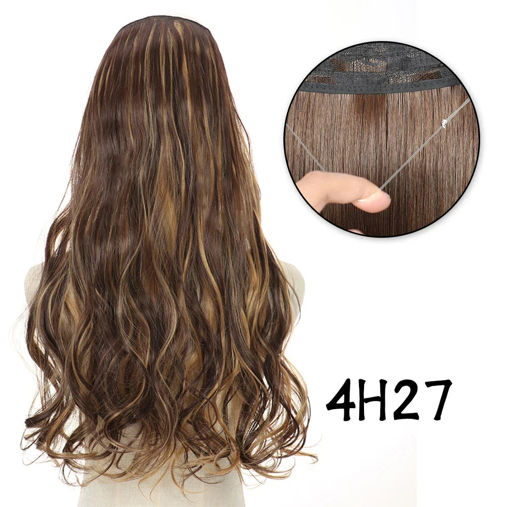 Hair Extensions No Clips Synthetic Fake Hair Ombre Pink Blonde Brown Black Natural Wavy Curly False Hair Piece For Woman