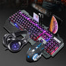 Mechanical Rainbow Backlit Gaming Keyboard and Optical Mice With PC Gaming headset, Pen Phone Holder,Waterproof,Multi Shortcuts