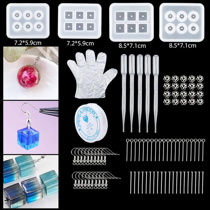 Resin Molds Silicone Kit with Epoxy Resin Supplies Dried Flowers Foil Flakes Necklace Cord Earring Hooks for DIY Jewelry Making