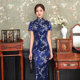 Sexy New Brocade Satin Long Fork Cheongsam Chinese Classic Women's Qipao Elegant Short Sleeve Novelty Wedding Evening Dress 4XL