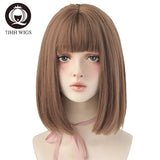 7JHH WIGS Black Short Bob Wig for Girl Daily Wear Synthetic Wig New Style Natural Supple Summer  Heatresistant Wig With Bangs