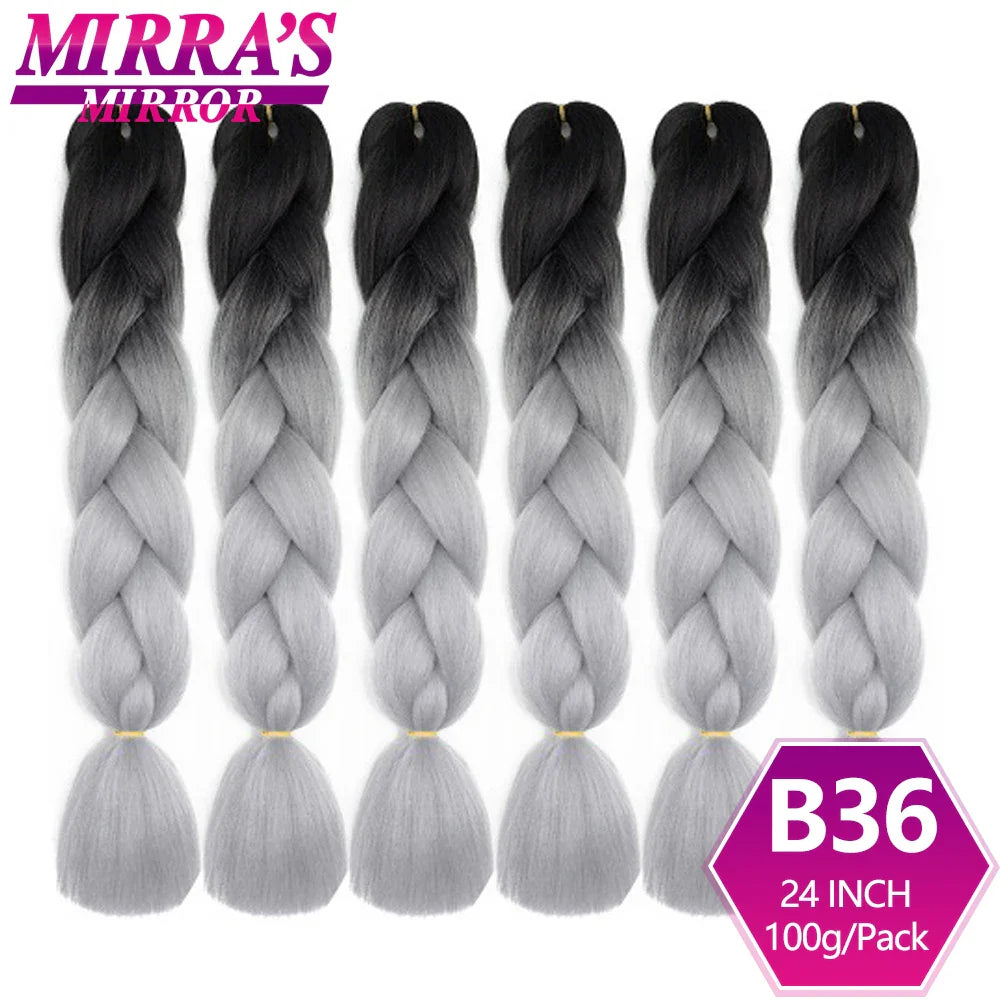 6 Bundle Braiding Hair 24 Inch Synthetic Jumbo Box Braids Afro Hair Extensions for Braids Pure/Ombre Color Silver Grey Fake Hair