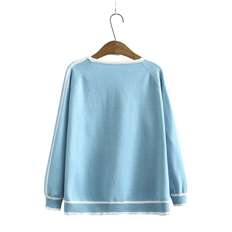 Women's Sweaters Plus Size Fashion Autumn Jumper Striped Splice Raglan Sleeve Tops Covering Yarn Knitted Pullover 3XL