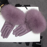 Real Sheepskin Fox Fur Gloves Women's Genuine Leather Glove Winter Warm Fashion Style Natural Fluffy Fox Fur Oversized Customize