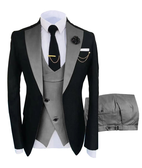 Mens Suit 3 Pieces Formal Fashion Solid Flat Color Tuxedos Jacket Wedding Groom Navy Burgundy(Blazer+Vest+Pants)