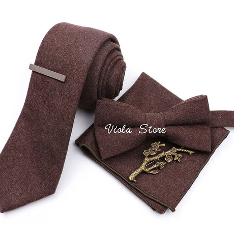 Top 50% Wool Soft 7cm Tie Bowtie Hankie Clip Brooch Sets Dusty Green Solid Classy Men Wedding Suit Daily Cravat Accessory Gift