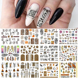 12 Designs Nail Stickers Set Mixed Floral Geometric Nail Art Water Transfer Decals Sliders Flower Leaves Manicures Decoration