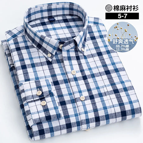 80% cotton 20% linen Shirts Longsleeve Shirt for Men clothing pure colored Casual hemp shirt camisa masculina mens dress shirts