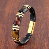 Natural Stone,Tiger Eye Bracelet,Black Leather Rope Chain,Men Bracelet,Stainless Steel Bracelet,Women Fashion Jewelry,Wholesale